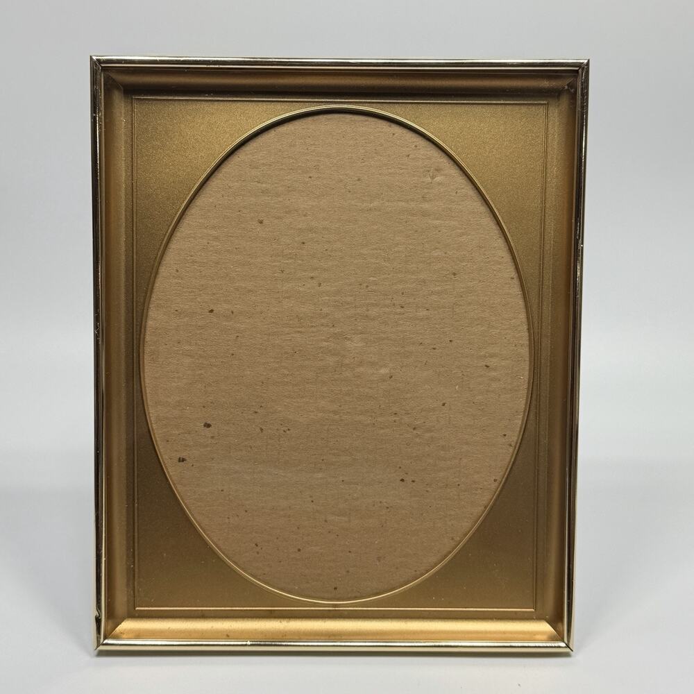Vintage Brass Oval Shadow Box 8x10 Photo Picture Frame Gold Hollywood MCM 60s